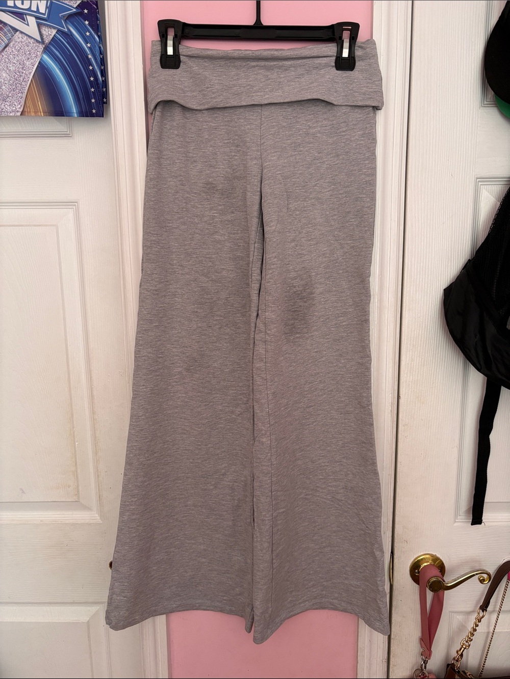 Edikted Heather Gray Wide-Leg Fold-Over Waist Pants